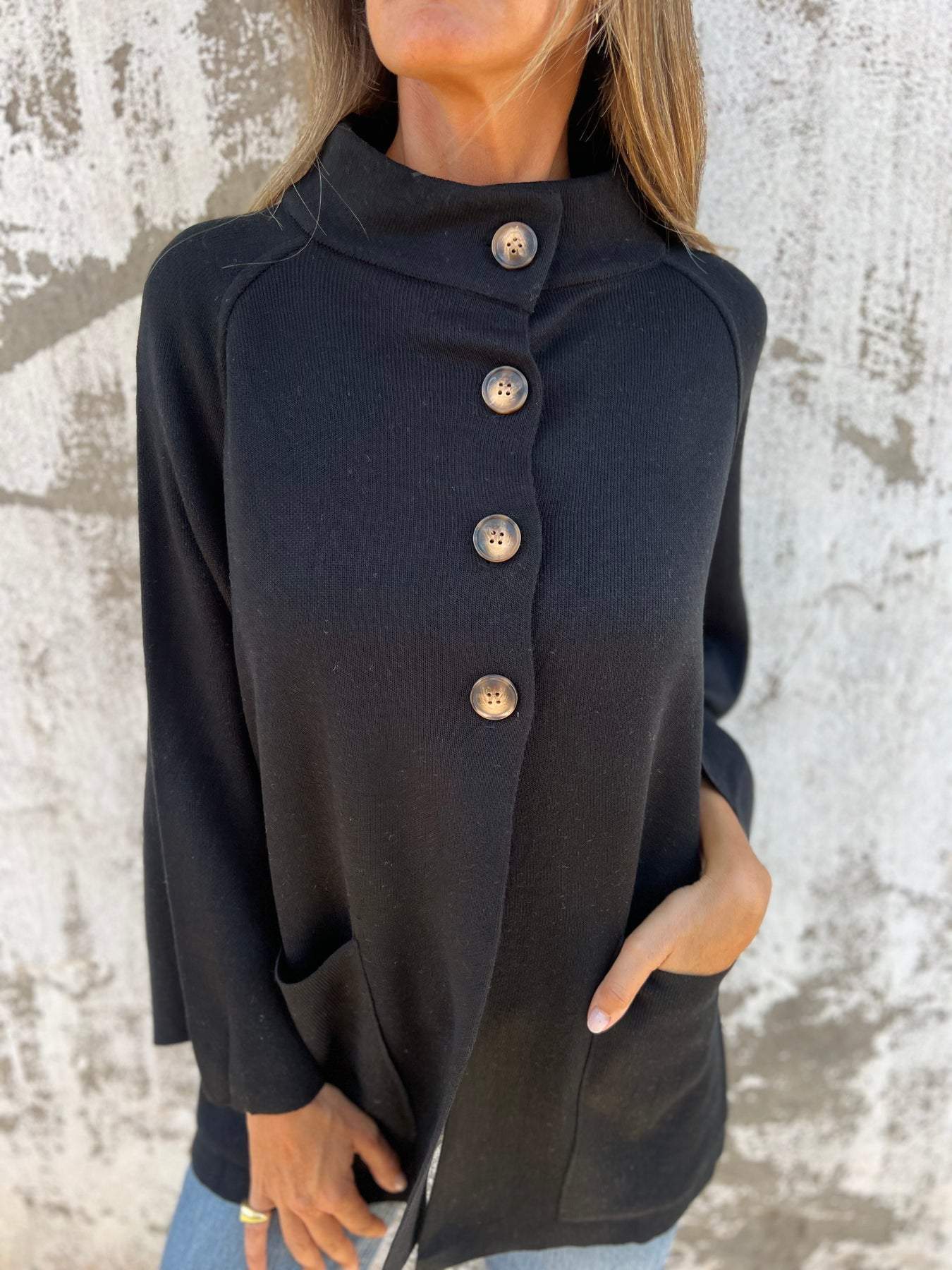 Street-wave Red Buttoned Cardigan With Half Turtleneck For Women, Cozy Durable Knitwear Elevates Everyday Style