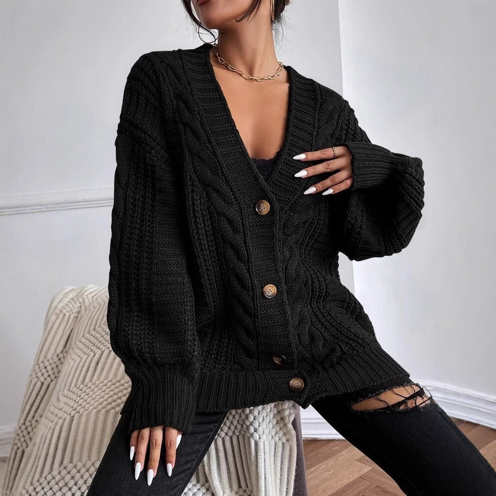 Street-Wave Women's Chunky Knit Cardigan With Cable Pattern, Cozy Warmth For Cool Days