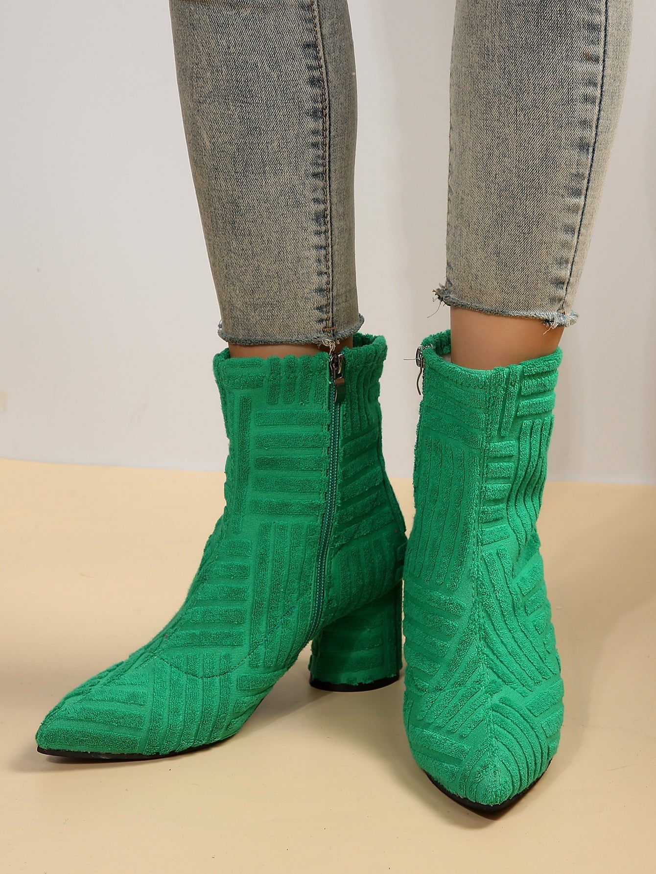 Street Wave Women Knit Ankle Boots With Cozy Block Heel For All Day Comfort And Modern Style In Bold Orange
