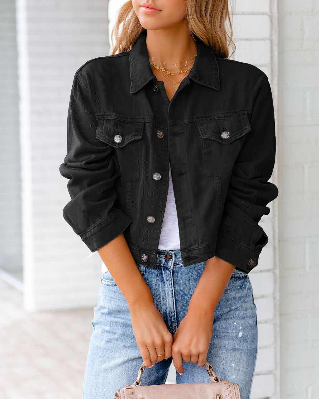 Denim Jacket Cropped Street-Wave Red For Women Timeless Versatile Essential With Chic Comfort