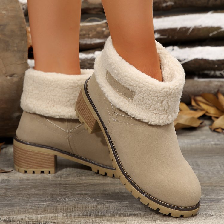 Street-wave Womens Warm Ankle Boots With Plush Shearling Collar Cozy Winter Fashion