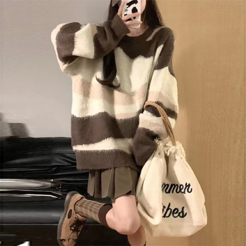 Street-Wave Women Chunky Knit Sweater With Striped Pattern For Cozy Casual Everyday Wear