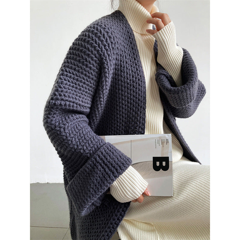 Street-wave Women's Long Knit Cardigan With Practical Pockets And Cable Knit For Cozy Everyday Wear