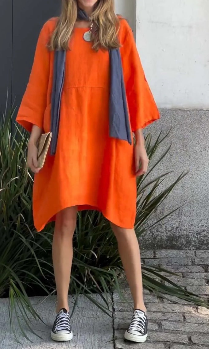 Street-Wave Womens Linen Dress With Pockets And Asymmetric Hem For Summer Style Essentials