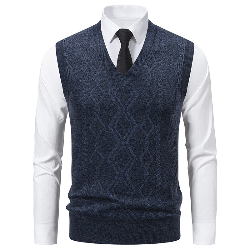 Street-Wave Men's V Neck Knit Sweater With Textured Cable Pattern For Warm Everyday Comfort