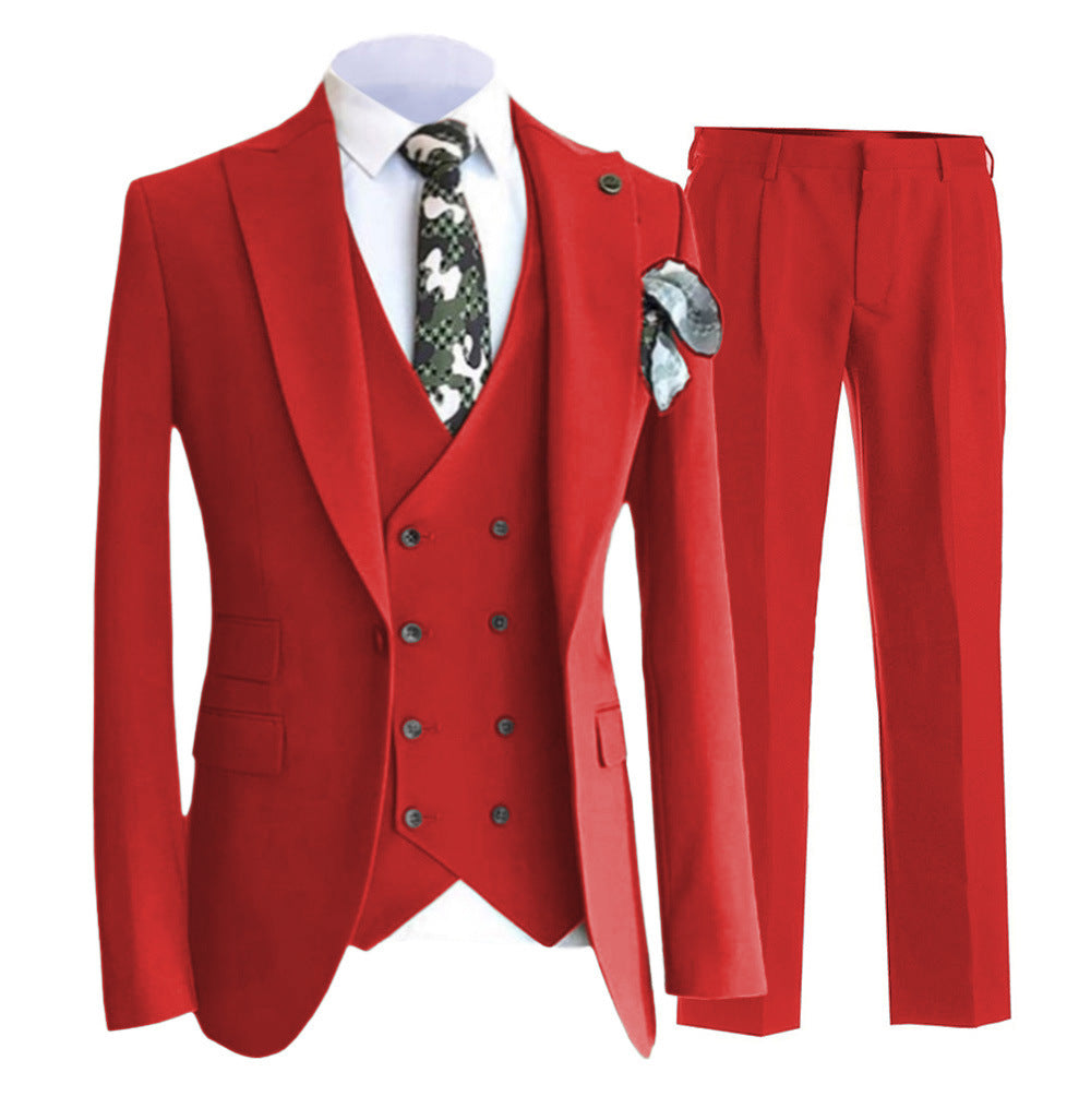 Men's Slim Fit Double Breasted Vest Set with Peak Lapel for Formal Suit Jacket and Pants