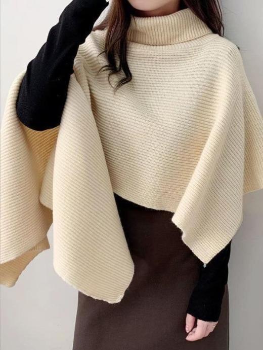 Street-Wave Women Knit Poncho Asymmetrical High Collar Cozy