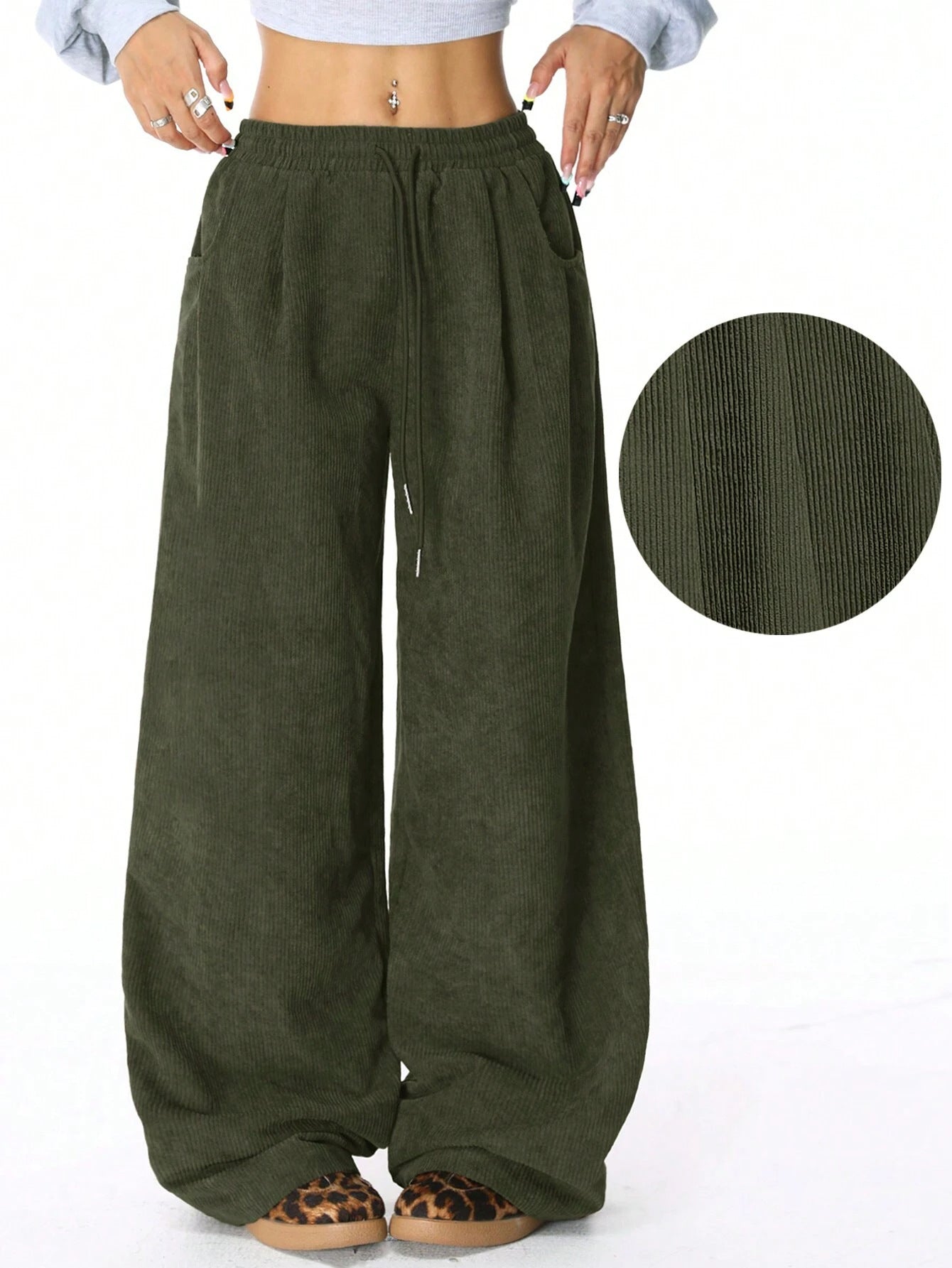 Street-wave Women Wide Corduroy Pants With Elastic Waistband Comfortable Relaxed Fit