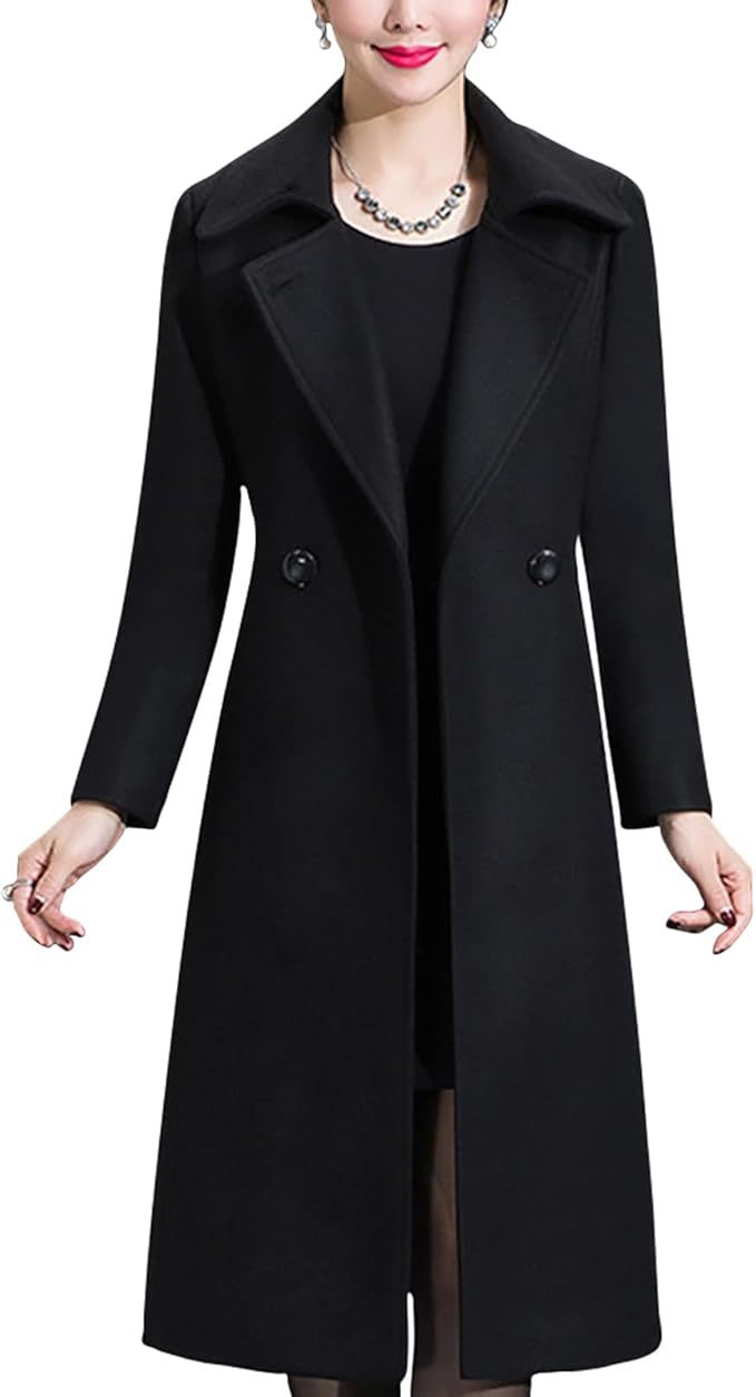 Street Wave Elegant Long Coat For Women Chic Office Ready Outerwear Navy Blue Luxury