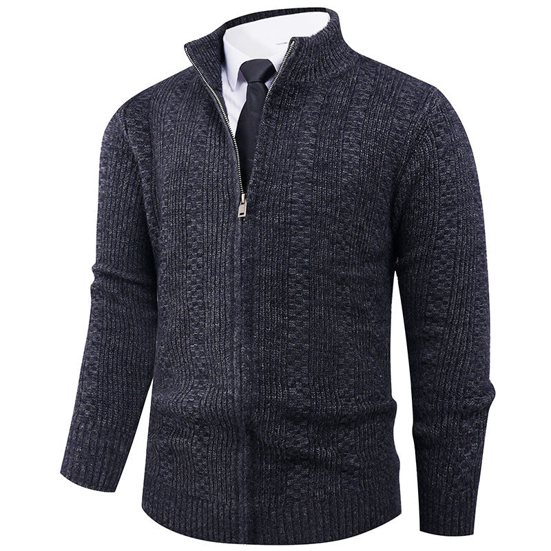 Street-wave Men's Knit Zip Sweater With Stand Collar For Smart Casual Comfort And Versatility