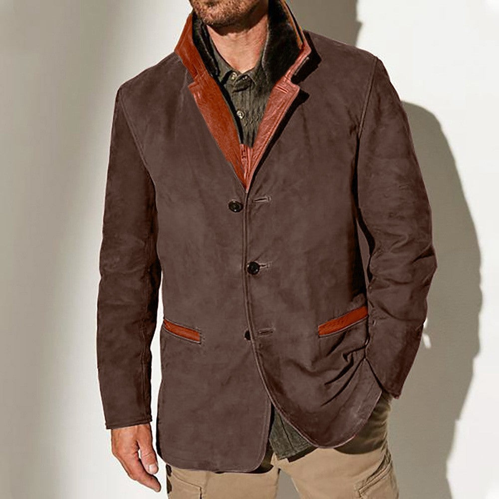 Street-wave Men's Suede Leather Jacket With Contrast Details - Elegant, Timeless Outerwear