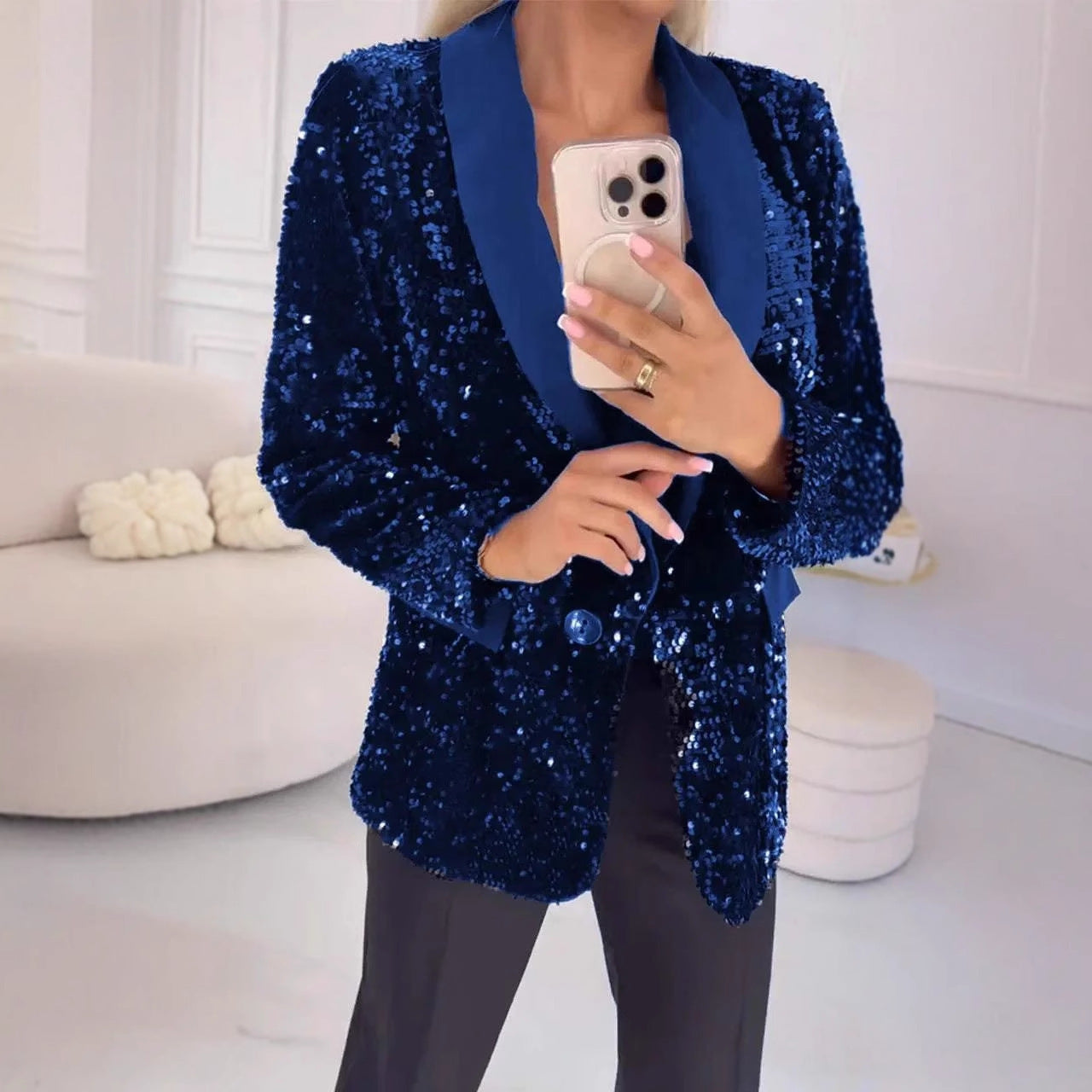 Street-Wave Glitter Blazer For Women With Sparkling Sequin Finish Elegant Festive Statement