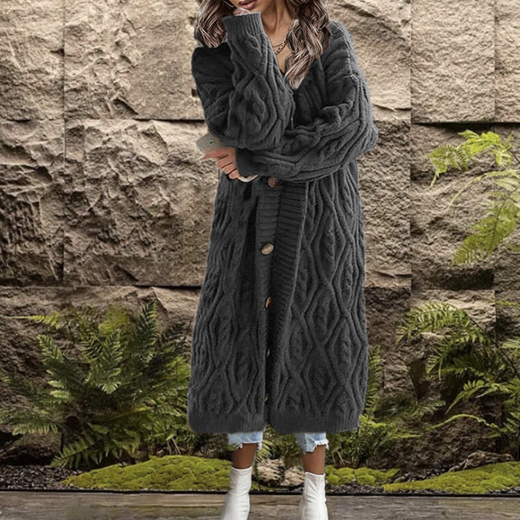 Street-Wave Women's Cable Knit Coat With Intricate Cable Pattern Elegant Winter Outerwear For Fashionable Women