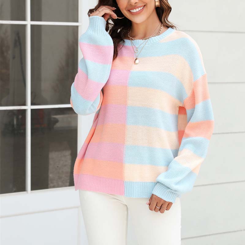 Street Wave Pastel Stripe Knit Sweater for Women Comfort