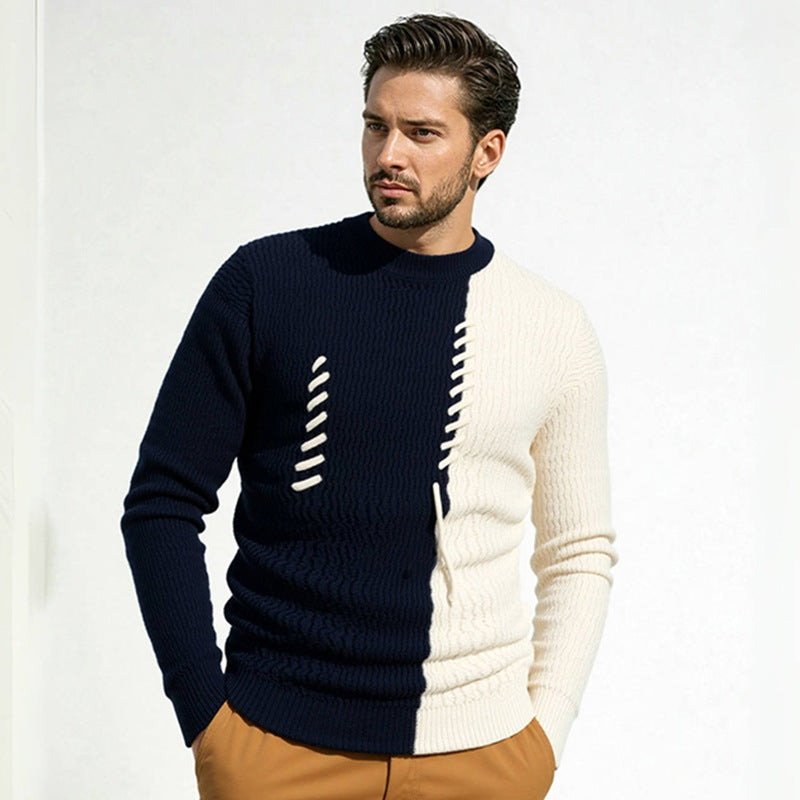Street-Wave Men's Knit Sweater With Modern Texture And Contrast Pattern Premium Fit