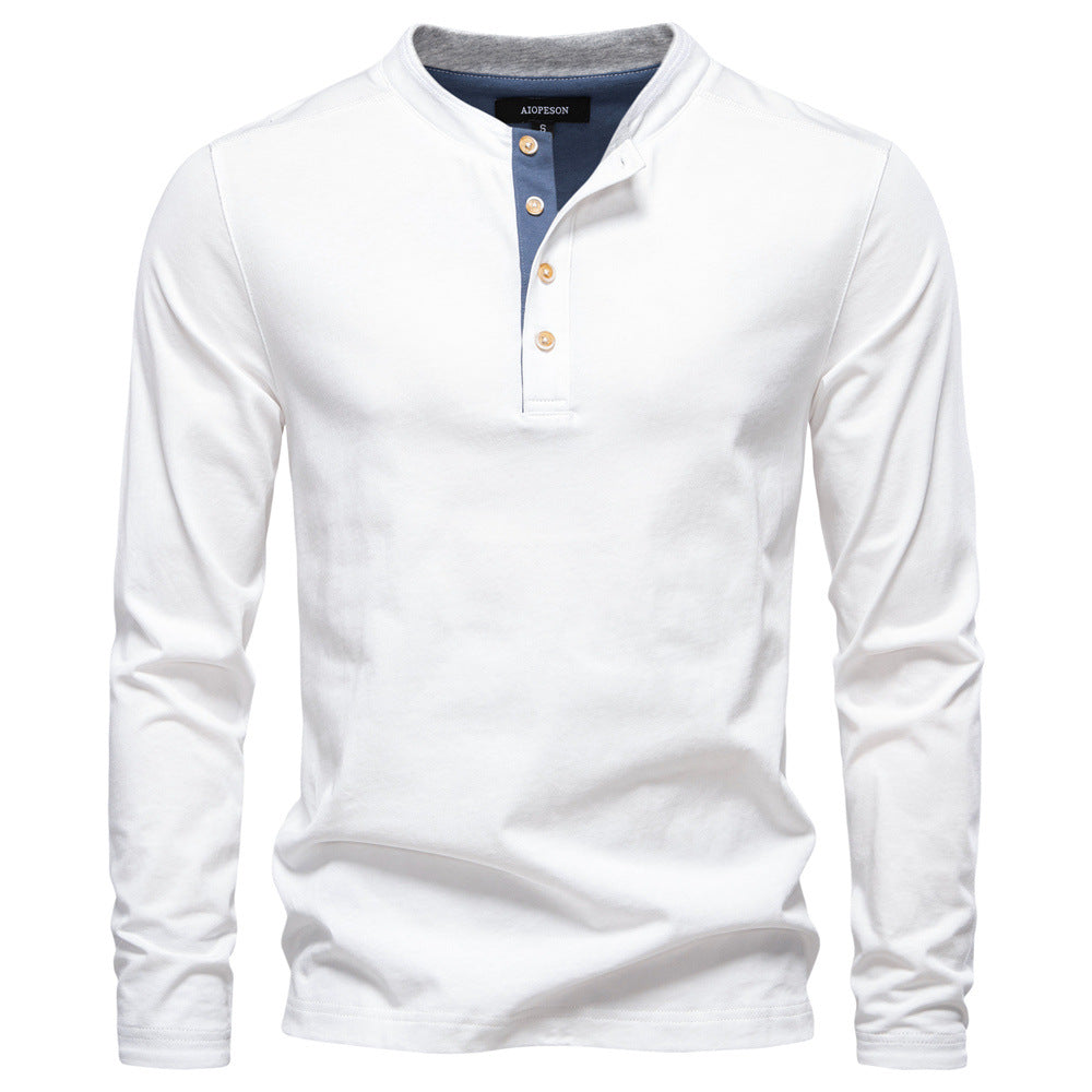 Street-Wave Men's Long Sleeve Henley Shirt With Elegant Button Placket Comfortable Everyday Fit