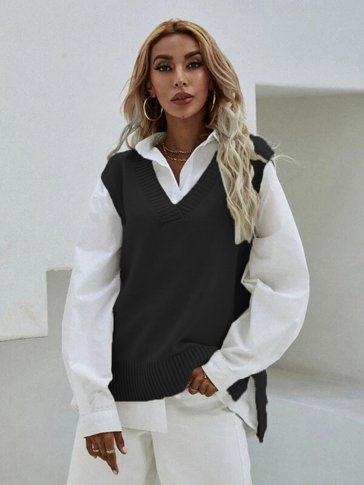 Street-wave Womens VNeck Knit Vest With Elegant Ribbed Texture For Everyday Style