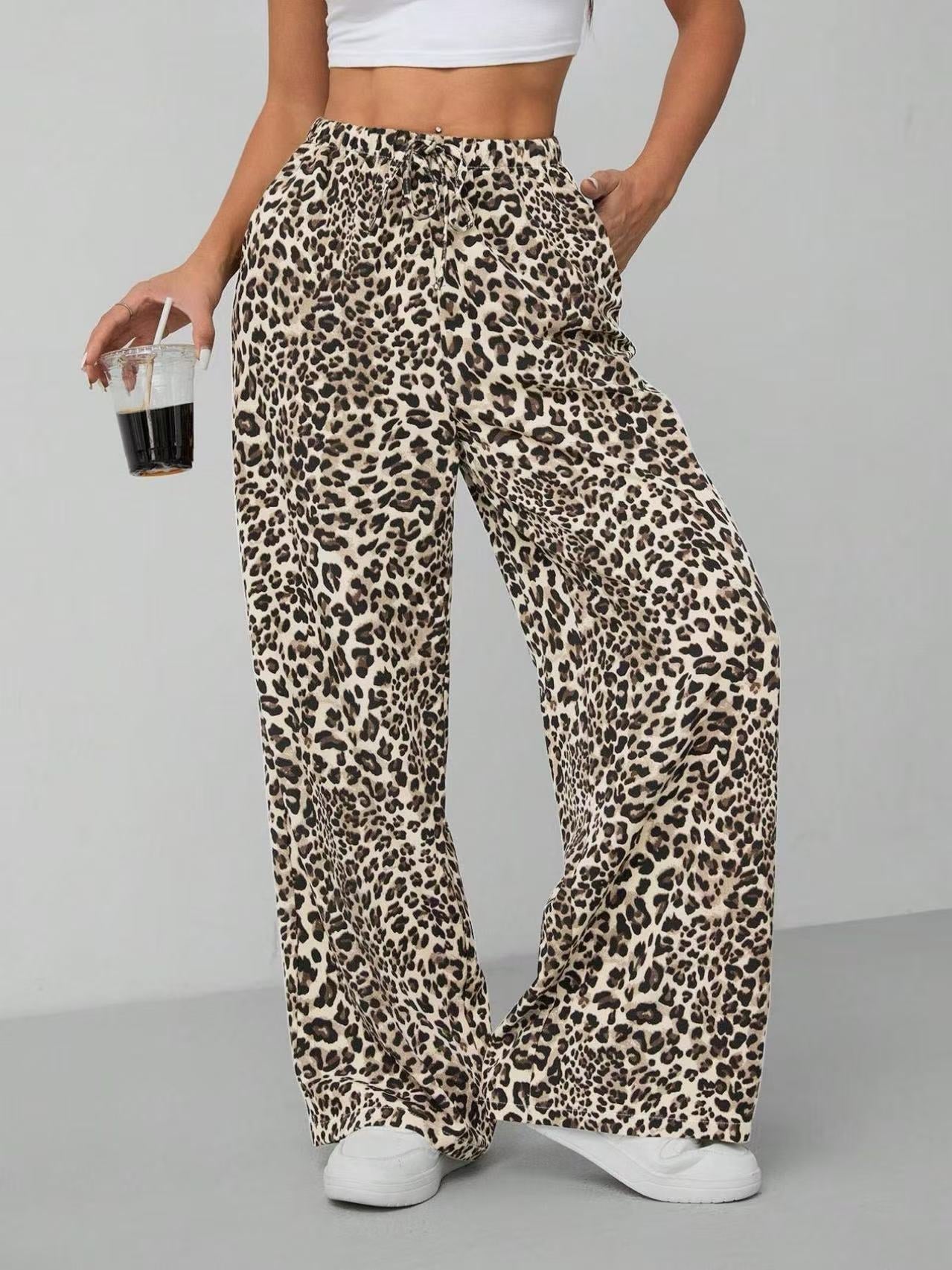 Leopard Print Wide-Leg Pants For Fashion-Forward Women By Street-wave Trendy Comfortable Fit All Day Comfort