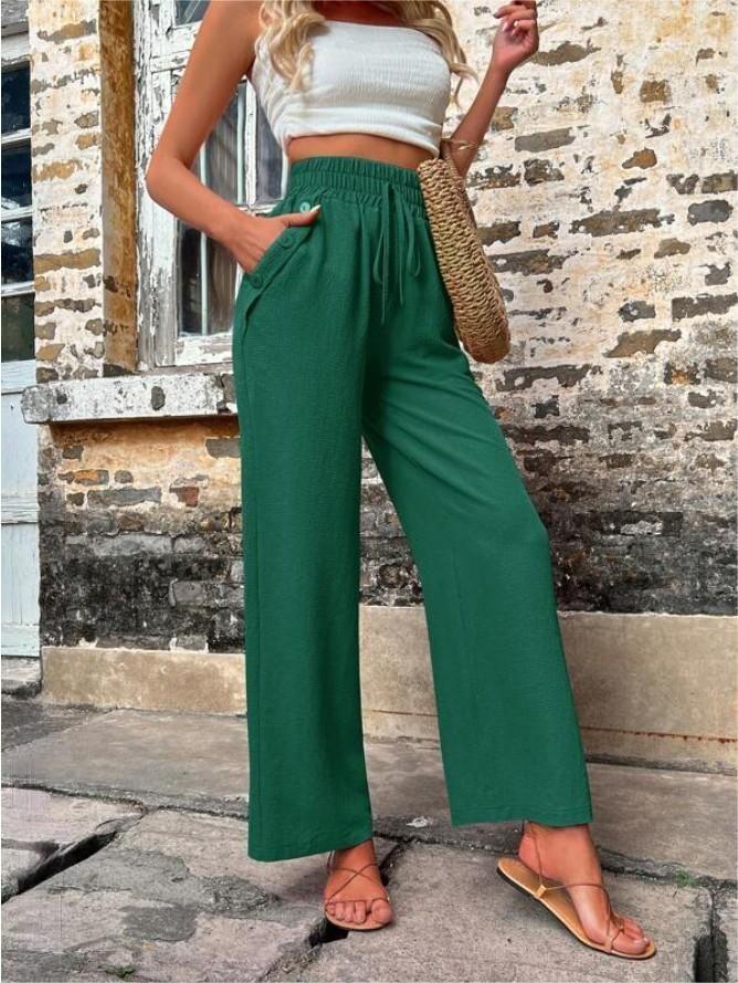 Streetwave Women's Elegant Casual Pants With Elastic Waist And Side Pockets For All Day Comfort