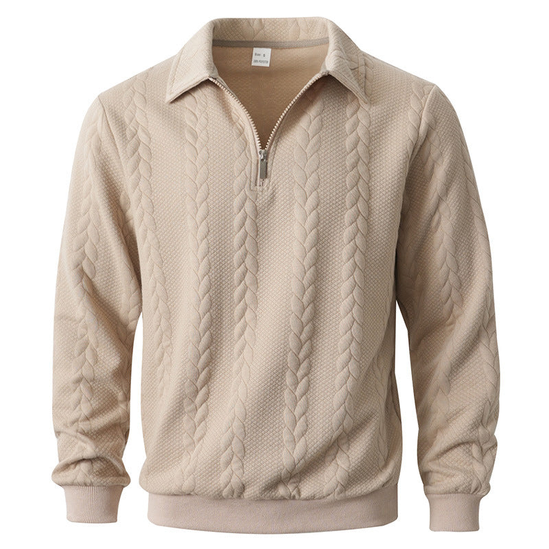 Street-wave Men Elegant Cable Knit Zip Sweater With Soft Warmth For Cold Days Everyday Wear