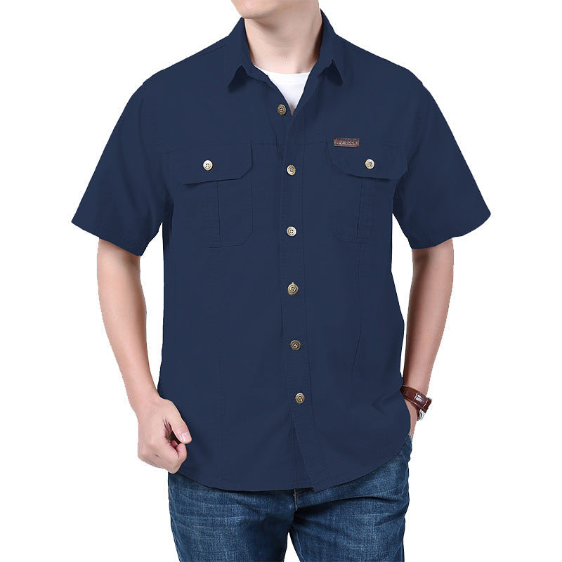 Street-Wave Men's Short Sleeve Cotton Blend Shirt With Chest Pockets And Relaxed Fit