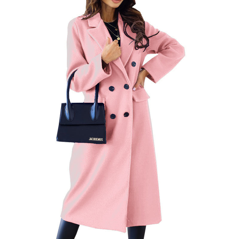 Streetwave Womens Wool Coat Double Breasted Elegant Warmth Timeless Chic Outerwear