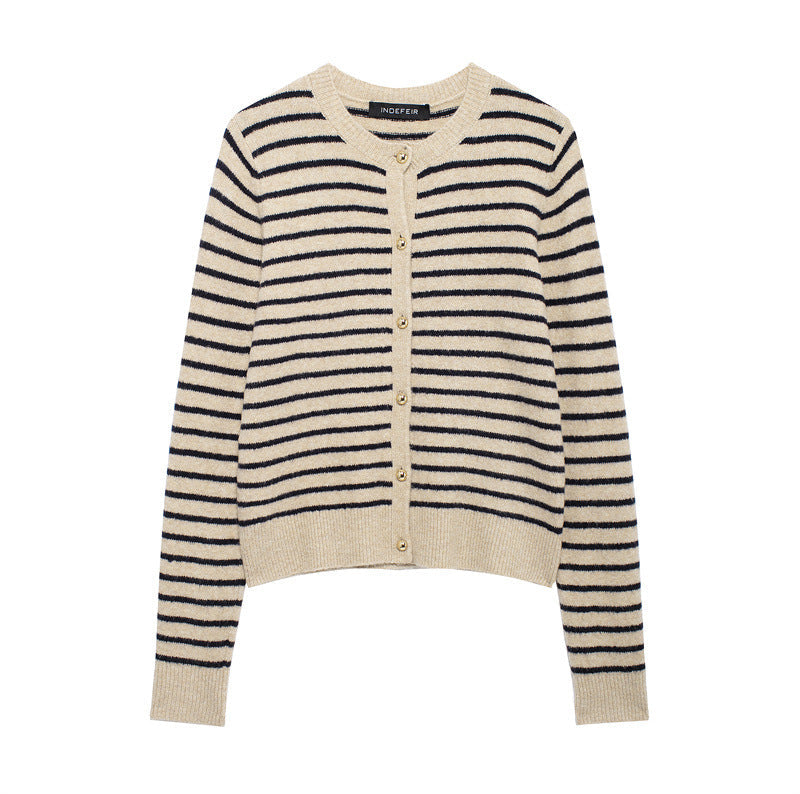 Street-wave Women's Striped Cardigan With Fine Stripe Pattern And Elegant Button Details