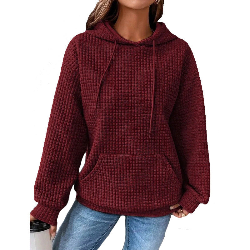 Women Waffle Knit Hoodie by Street Wave With Kangaroo Pocket Cozy All Day Comfort Casual Fit
