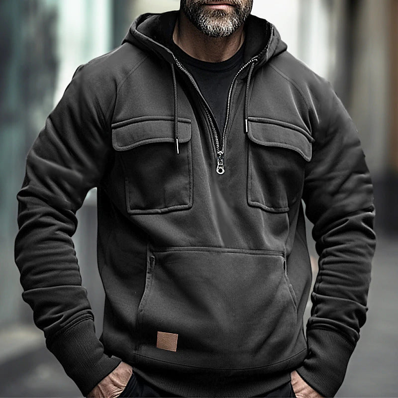 Streetwave Mens Hoodie With Practical Chest Pockets For Urban Modern Men Everyday Comfort