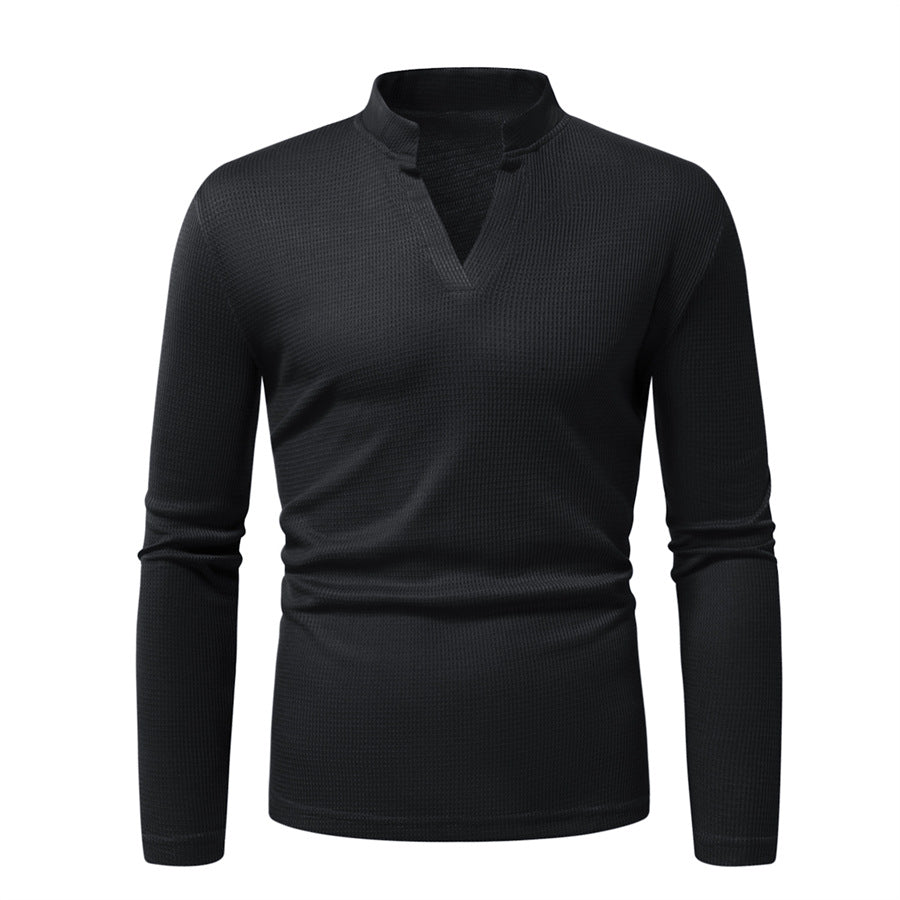 Mens Long Sleeve Shirt With Modern Stand Collar And Textured Surface Streetwave For Casual To Smart Looks