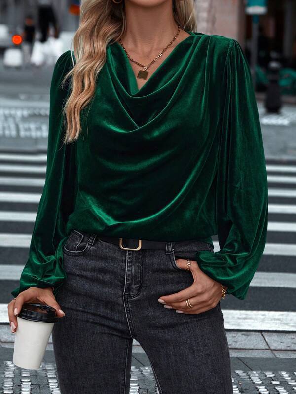 Street-wave Elegant Viscose Blouse With Waterfall Neckline For Women Luxurious Comfort And Versatility