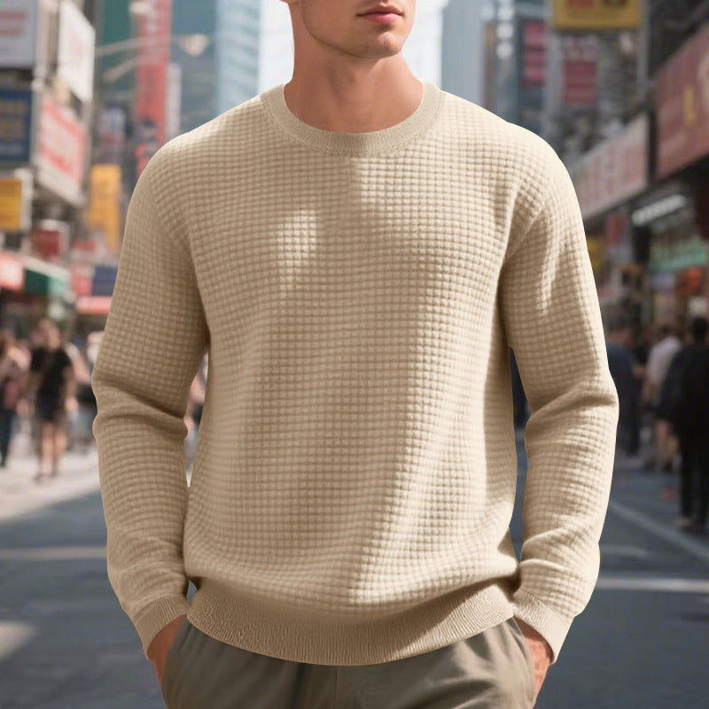 Street Wave Mens Textured Knit Sweater Warm Structured Fabric Crew Neck Premium Comfort For Cold Weather