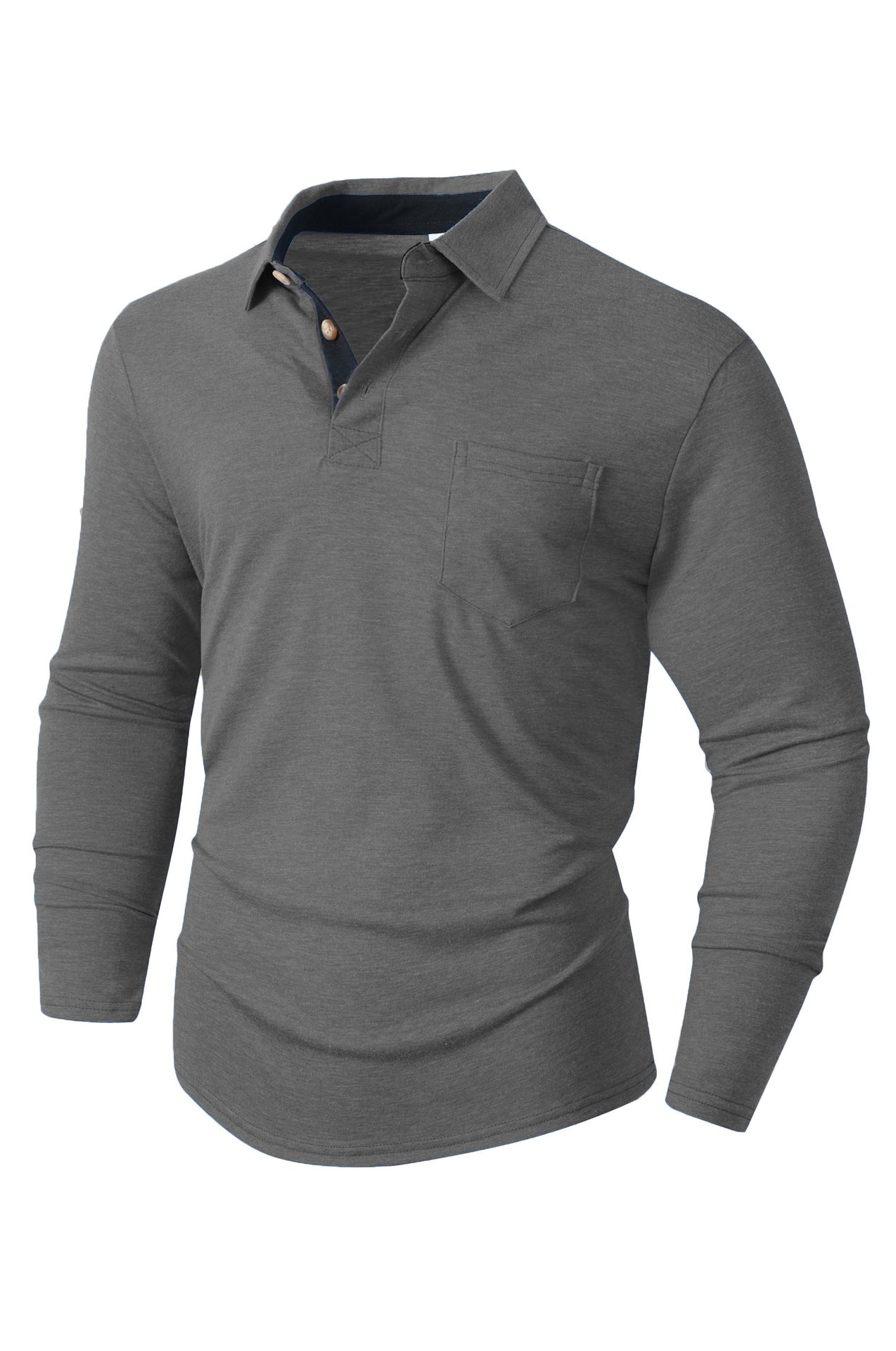 Street-wave Men's Elegant Long Sleeve Polo Shirt With Modern Collar And Stretch Comfort