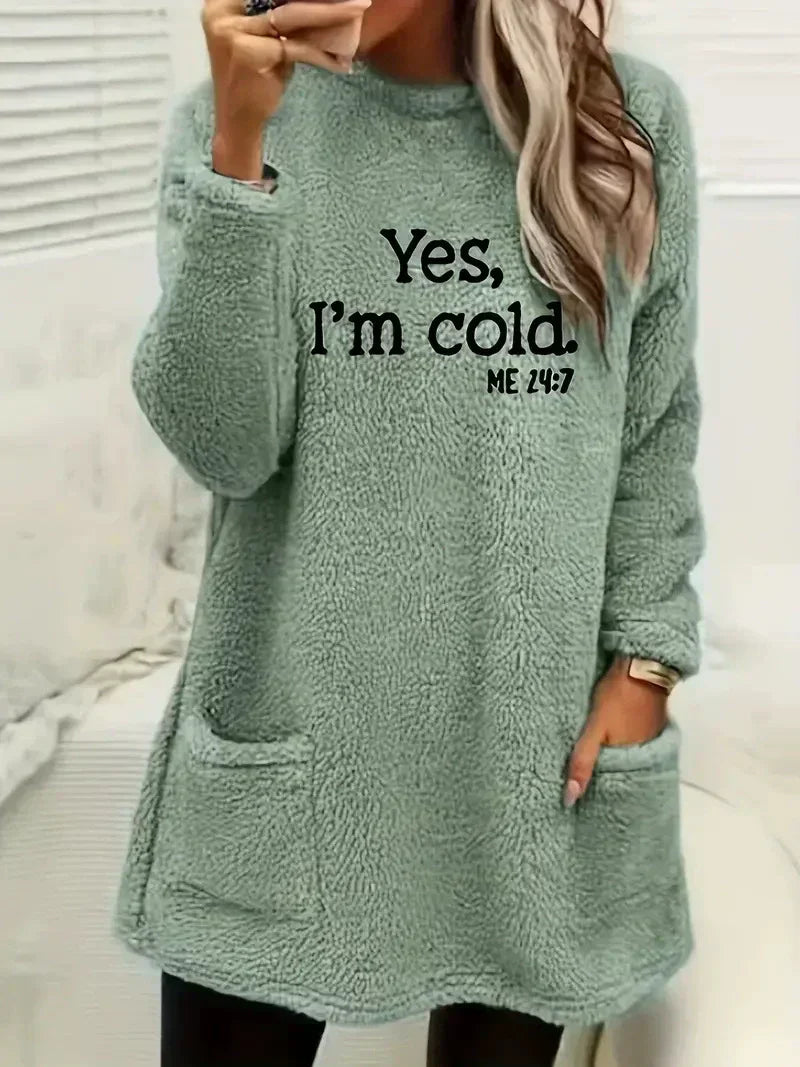 Street Wave Reversible Fleece Sweatshirt For Women Oversized Cozy Dual Sided With Letter Print And Side Pockets