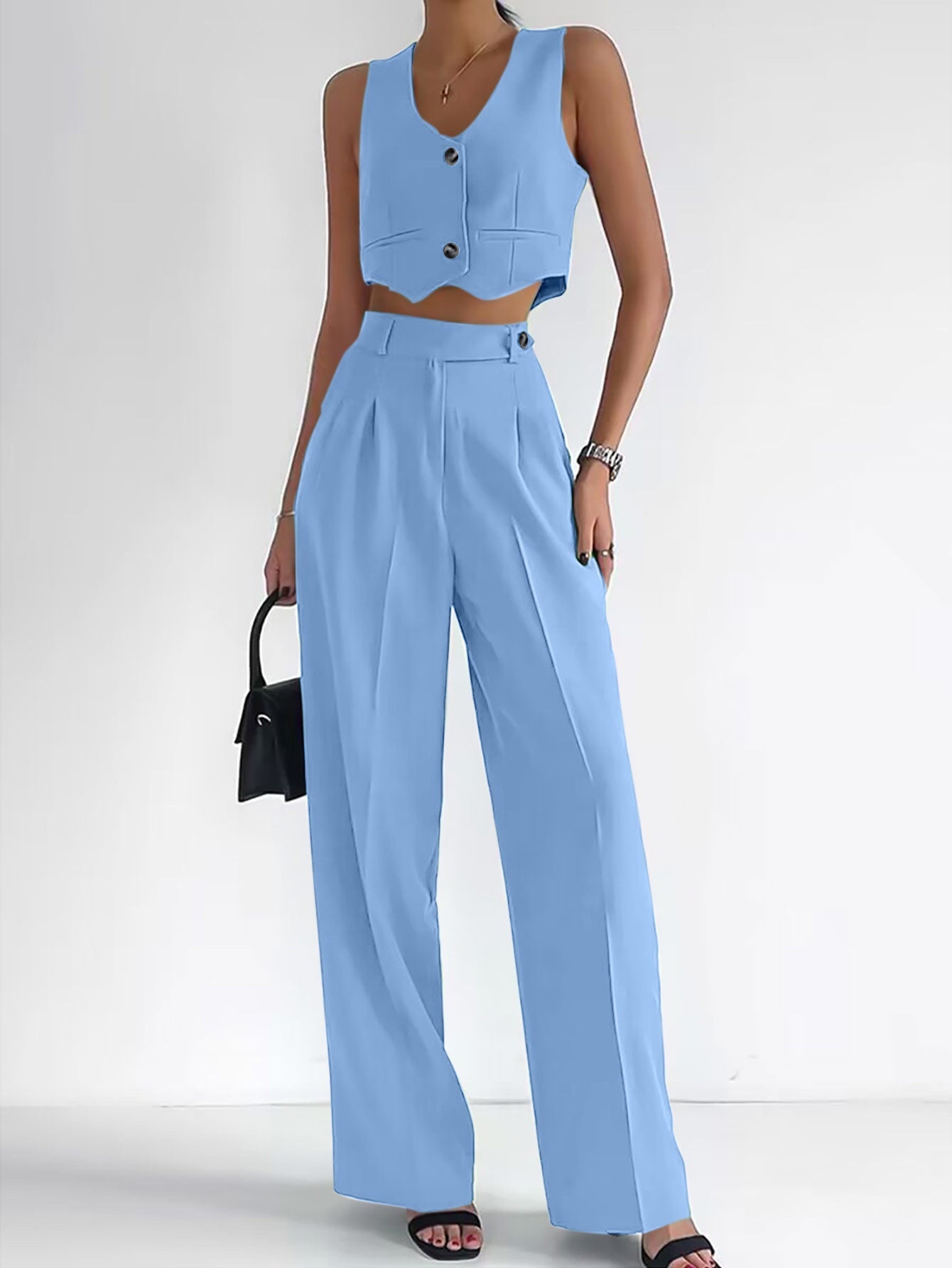Street-Wave Women's Sleeveless Top Two-Piece Set With Wide-Leg Pants Flattering Fit