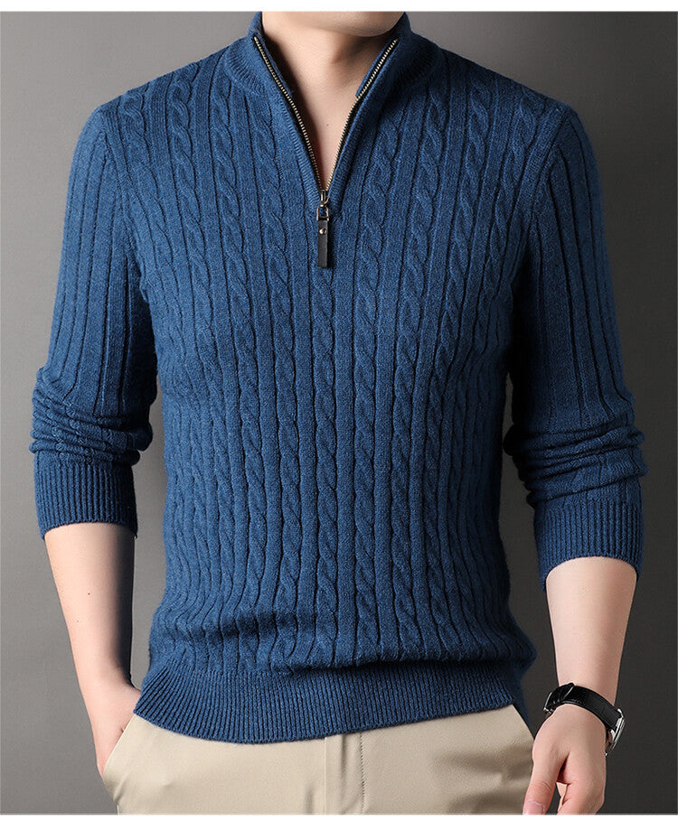 Streetwave Men's Zip Up Cable Knit Pullover Premium Soft Cotton For Modern Everyday Style And Comfort