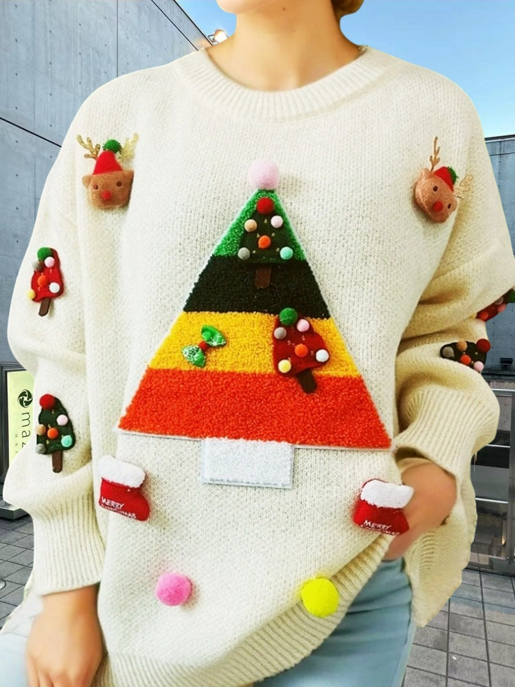 Street Wave Womens Christmas Sweater With 3D Elements And Festive Appliques Cozy Holiday Knit For Women