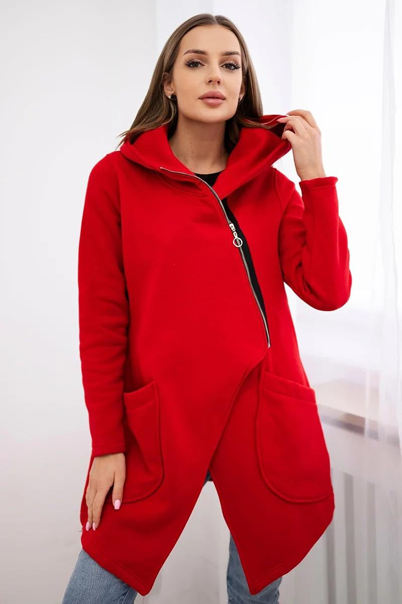 Street-Wave Zip Hoodie Fleece Jacket Mid-Length Warmth With Front Pockets For Women