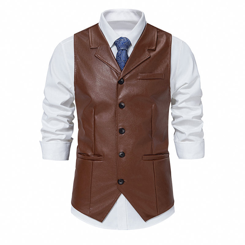 Street Wave Premium Faux Leather Vest For Men With Elegant Formal Fit And Comfortable Travel Ready Style