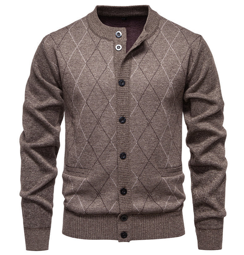 Street-Wave Men's Diamond Pattern Cardigan Knitwear for Smart Casual Style and Cozy Comfort