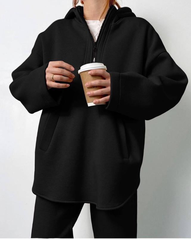 Streetwave Womens Oversized Zip Hoodie And Jogger Set Soft Fleece Loungewear For Casual Comfort