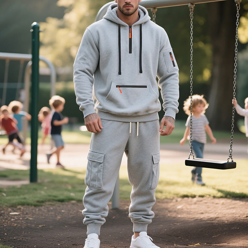 Street-Wave Mens Sport Hoodie And Cargo Pants Set Breathable Comfort For Training And Streetwear