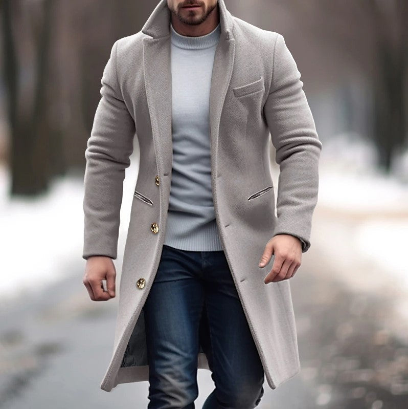 Street-Wave Men's Wool Coat Slim Fit With Gold Buttons For Style-Conscious Men Outerwear