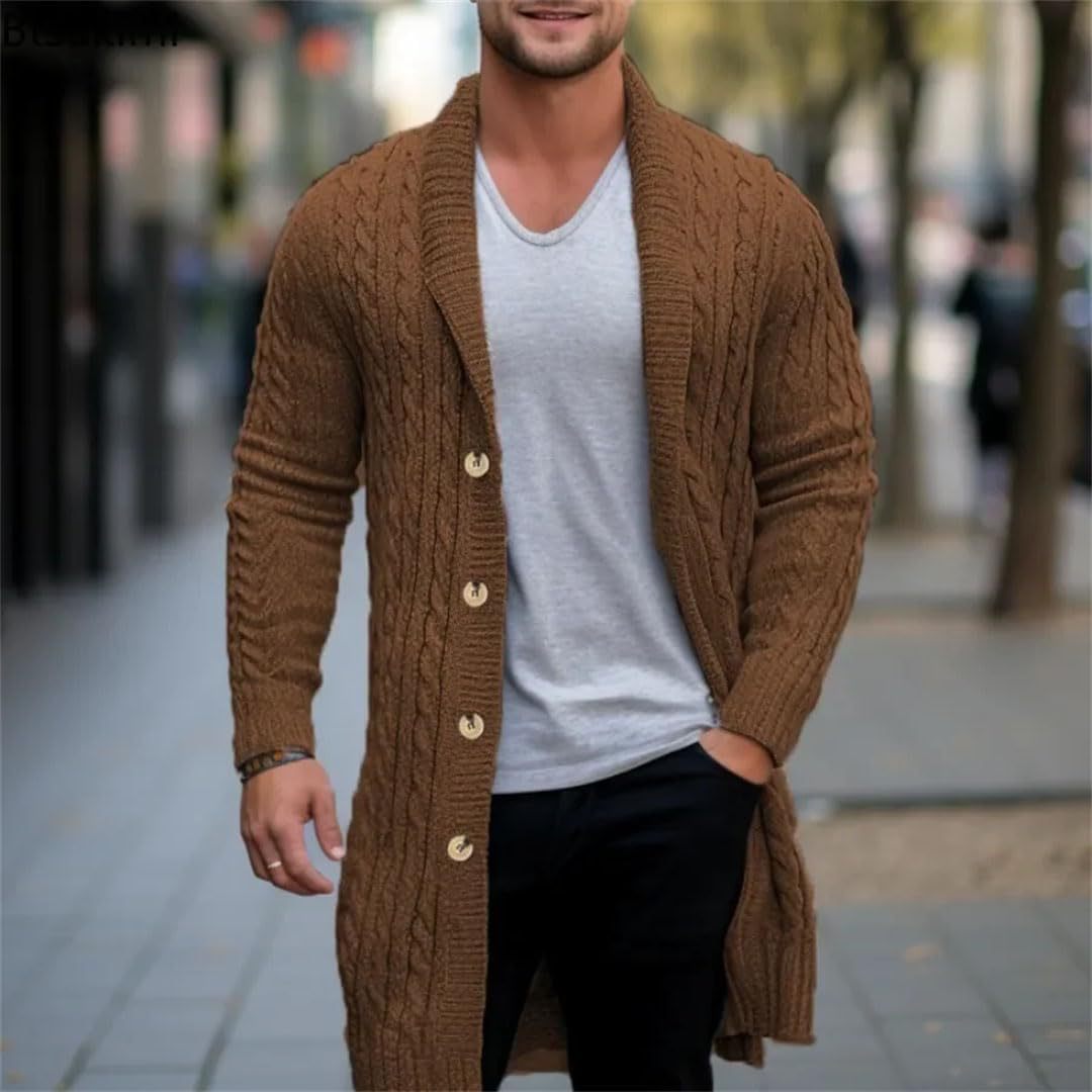 Men Cable Knit Cardigan Open Front With Button Details Streetwave Premium Cozy Everyday