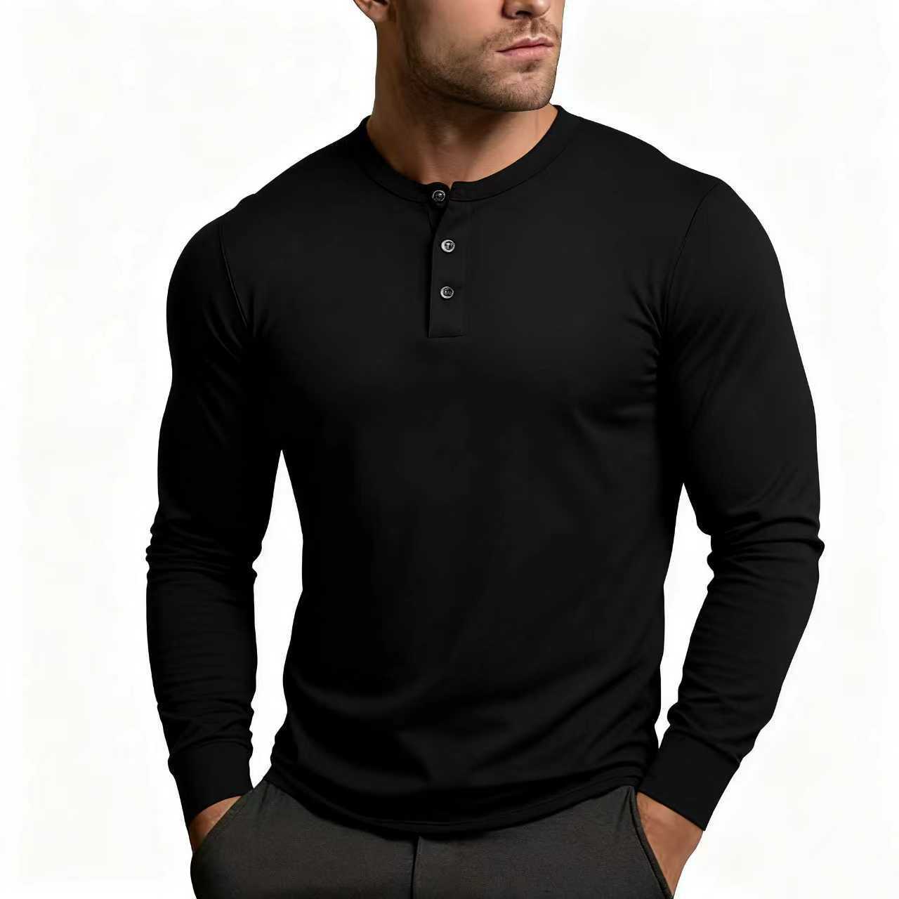 Street Wave Men's Long Sleeve Henley Shirt Slim Fit With Classic Button Detail For Everyday Comfort