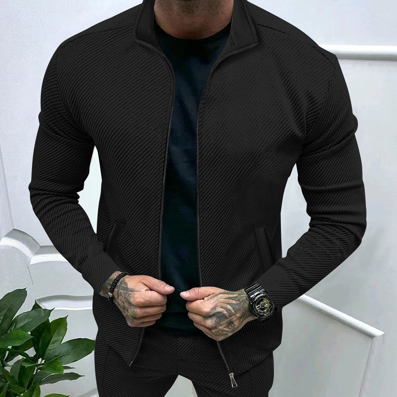 Streetwave Mens Sporty Jacket With Structured Knit Design For Modern Athletes Performance