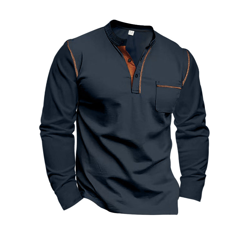 Streetwave Mens Long Sleeve Henley Shirt With Stylish Contrast Details For Everyday Casual
