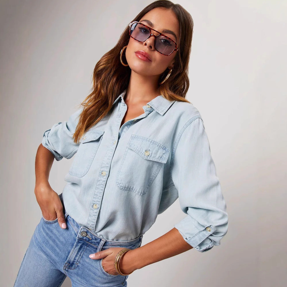 Nordic Flair Women Denim Shirt Relaxed Fit Chest Pockets