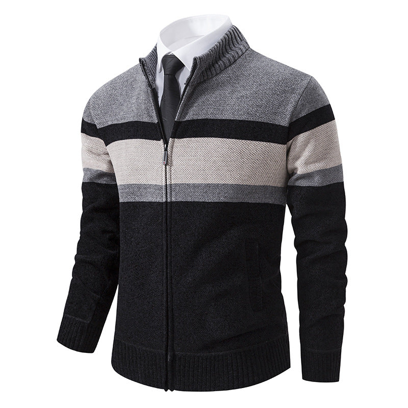 Mens Cardigan With Structured Knit Design And High Collar Street-wave For Smart Casual Men