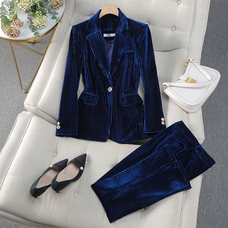 Street Wave Velvet Tailored Suit Set For Women Office Ready